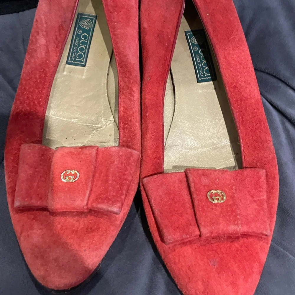 Gucci orange suede flats sz 38.5 US - Picture 2 of 8